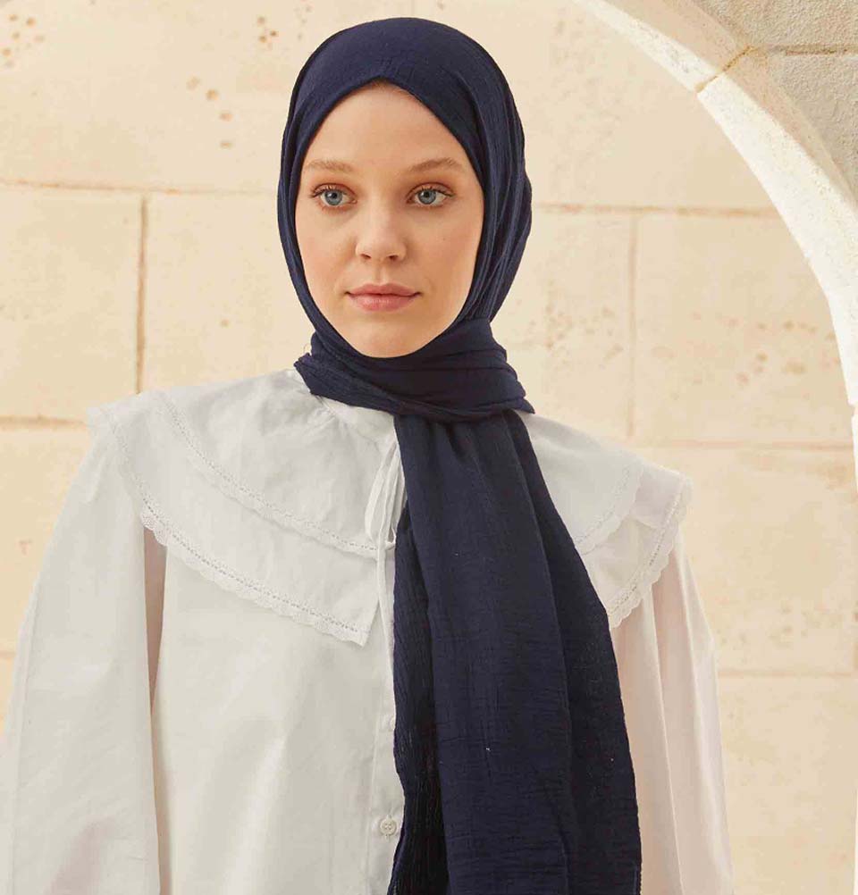 Modefa Shawl Navy Blue Solid Organic Cotton Shawl - Navy Blue