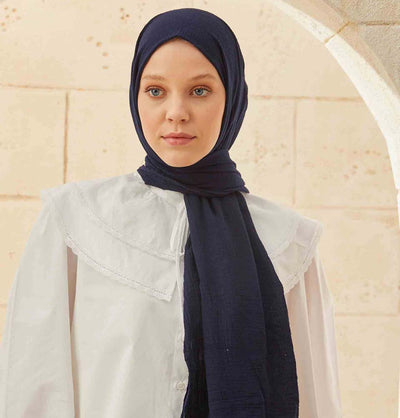 Modefa Shawl Navy Blue Solid Organic Cotton Shawl - Navy Blue