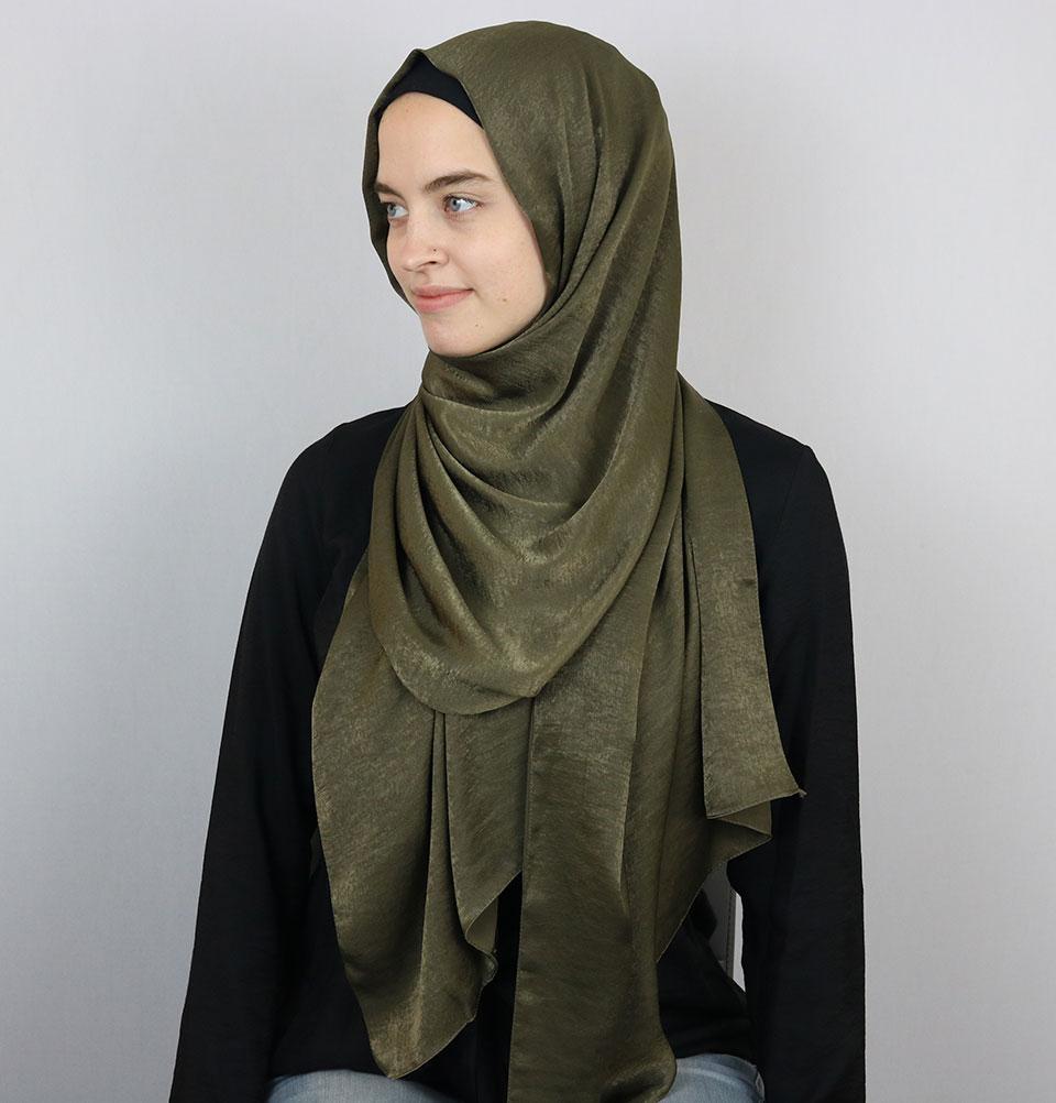 Bamboo Satin Hijab Shawl Olive Green