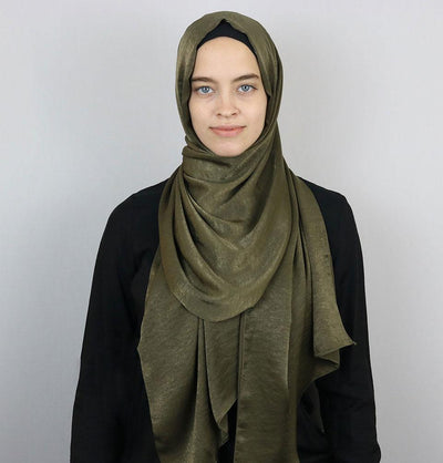 Bamboo Satin Hijab Shawl Olive Green