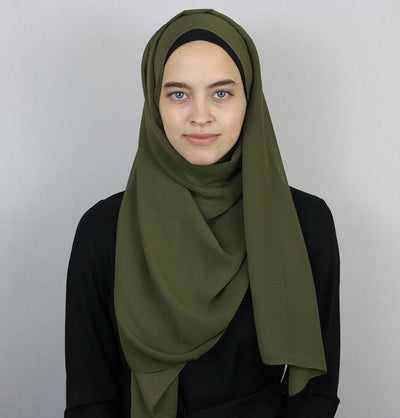 Modefa Shawl Olive Green Textured Micro Chiffon Hijab Shawl Olive Green