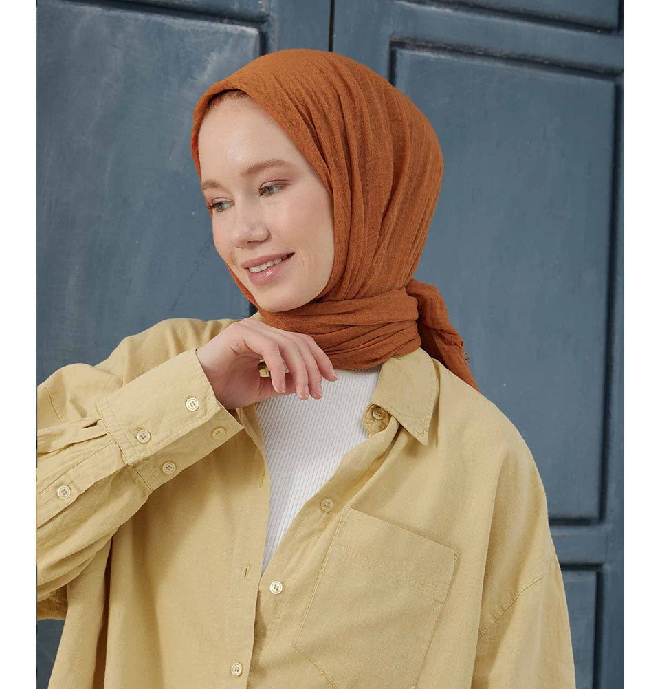 Modefa Shawl Orange Cozy Crepe Cotton Hijab Shawl - Orange