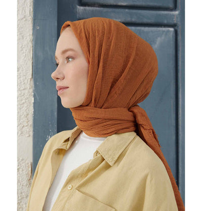 Modefa Shawl Orange Cozy Crepe Cotton Hijab Shawl - Orange