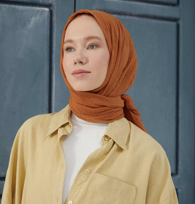Modefa Shawl Orange Cozy Crepe Cotton Hijab Shawl - Orange