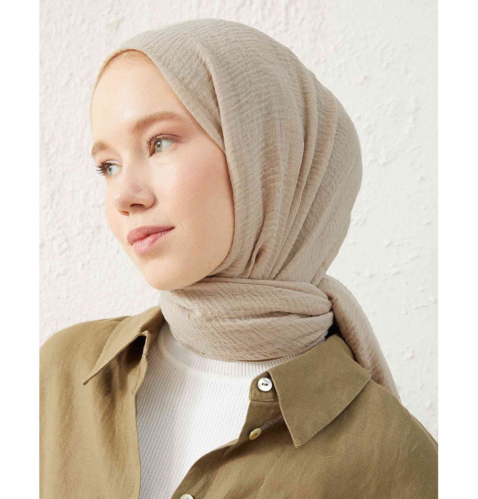 Modefa Shawl Pale Beige Cozy Crepe Cotton Hijab Shawl - Pale Beige