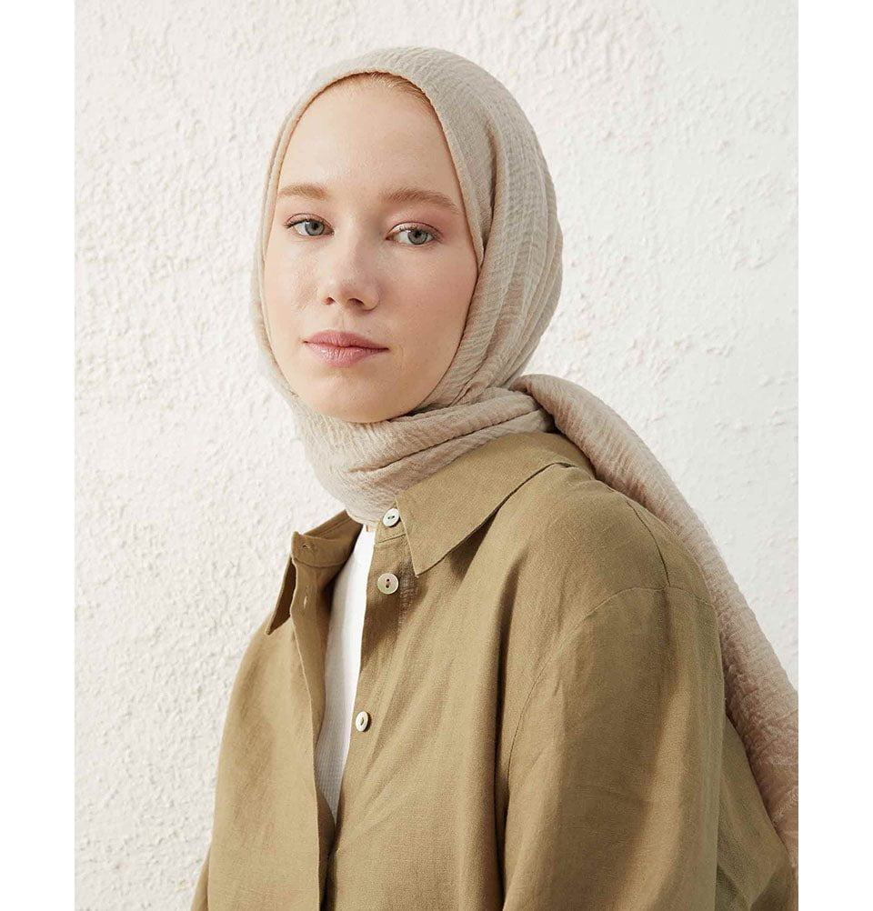Modefa Shawl Pale Beige Cozy Crepe Cotton Hijab Shawl - Pale Beige