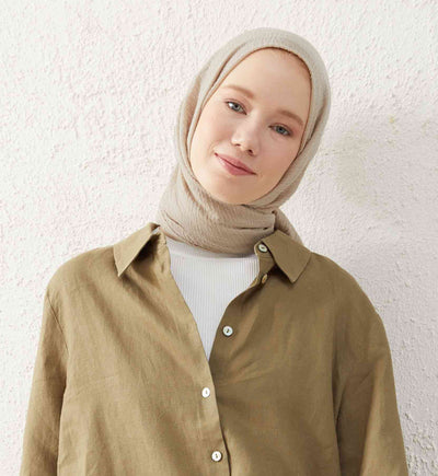 Modefa Shawl Pale Beige Cozy Crepe Cotton Hijab Shawl - Pale Beige