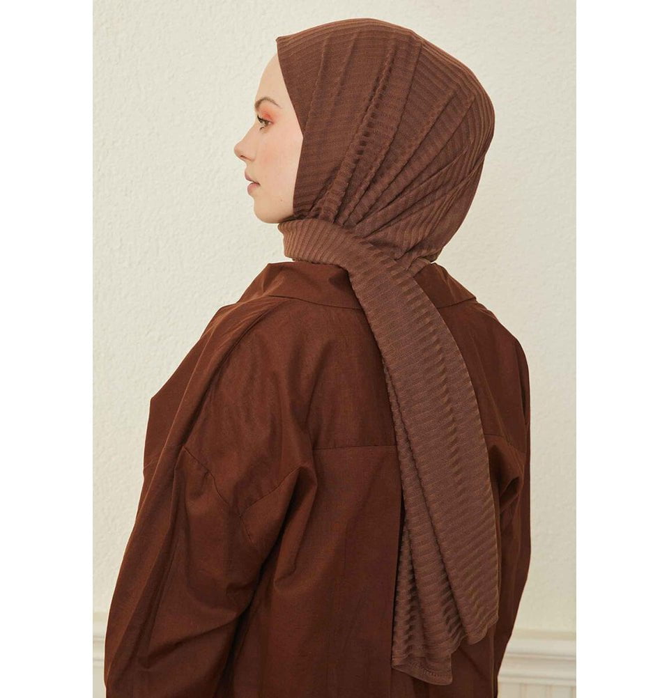 Modefa Shawl Pecan Brown Comfy Striped Jersey Hijab Shawl - Pecan Brown