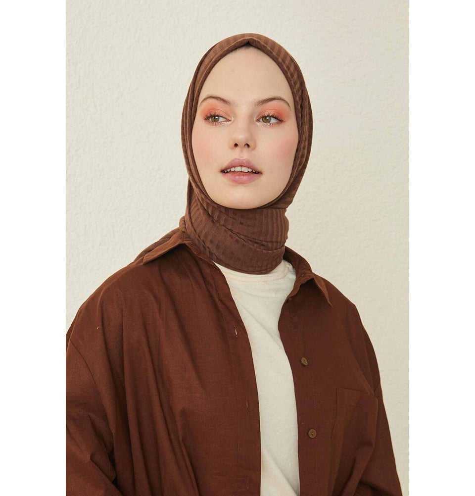 Modefa Shawl Pecan Brown Comfy Striped Jersey Hijab Shawl - Pecan Brown