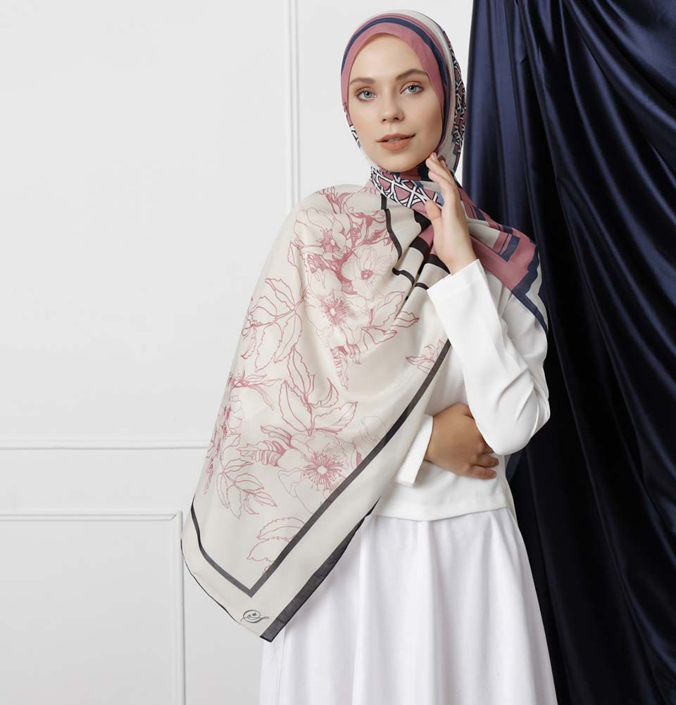Modefa Shawl Pink/Blue Modefa Tri-Panel Hijab Shawls | Whimsical Flowers - Pink & Blue