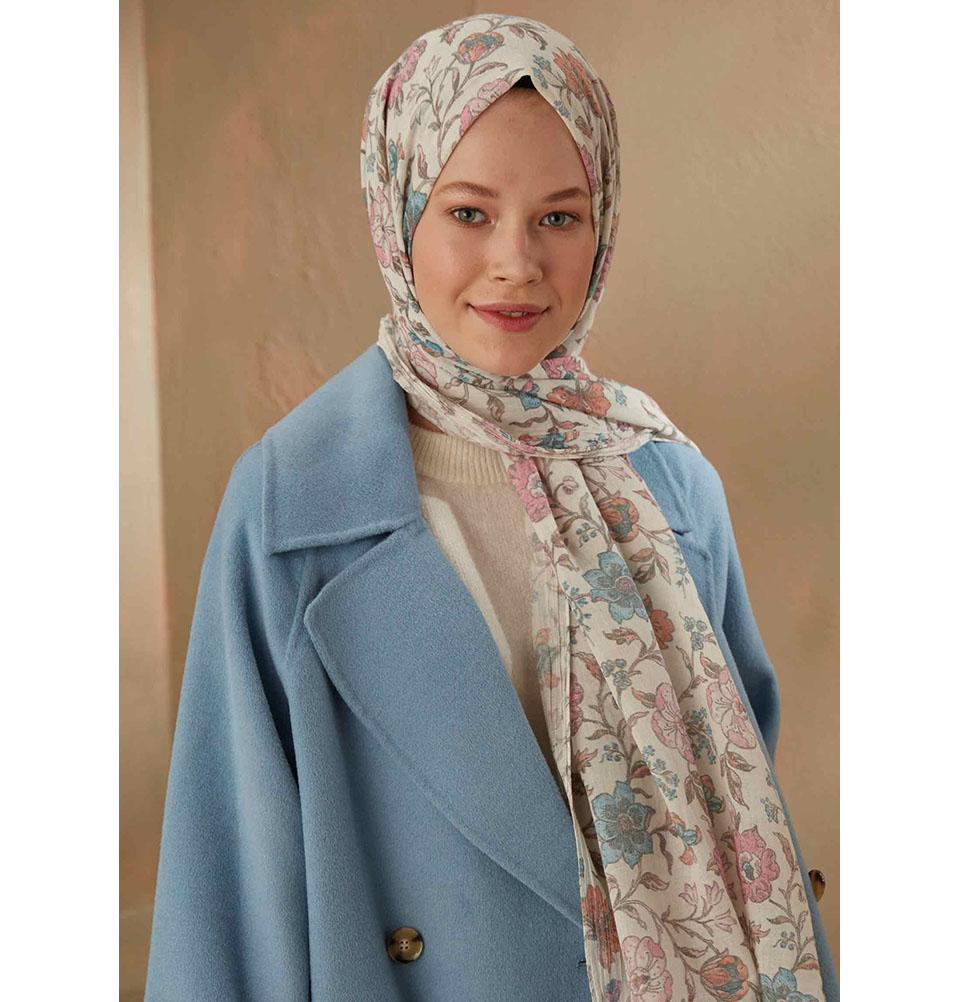 Modefa Shawl Pink & Blue Patterned Cotton Shawl | Floral Pink & Blue