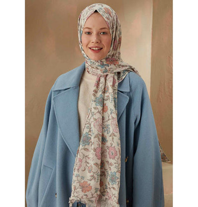 Modefa Shawl Pink & Blue Patterned Cotton Shawl | Floral Pink & Blue