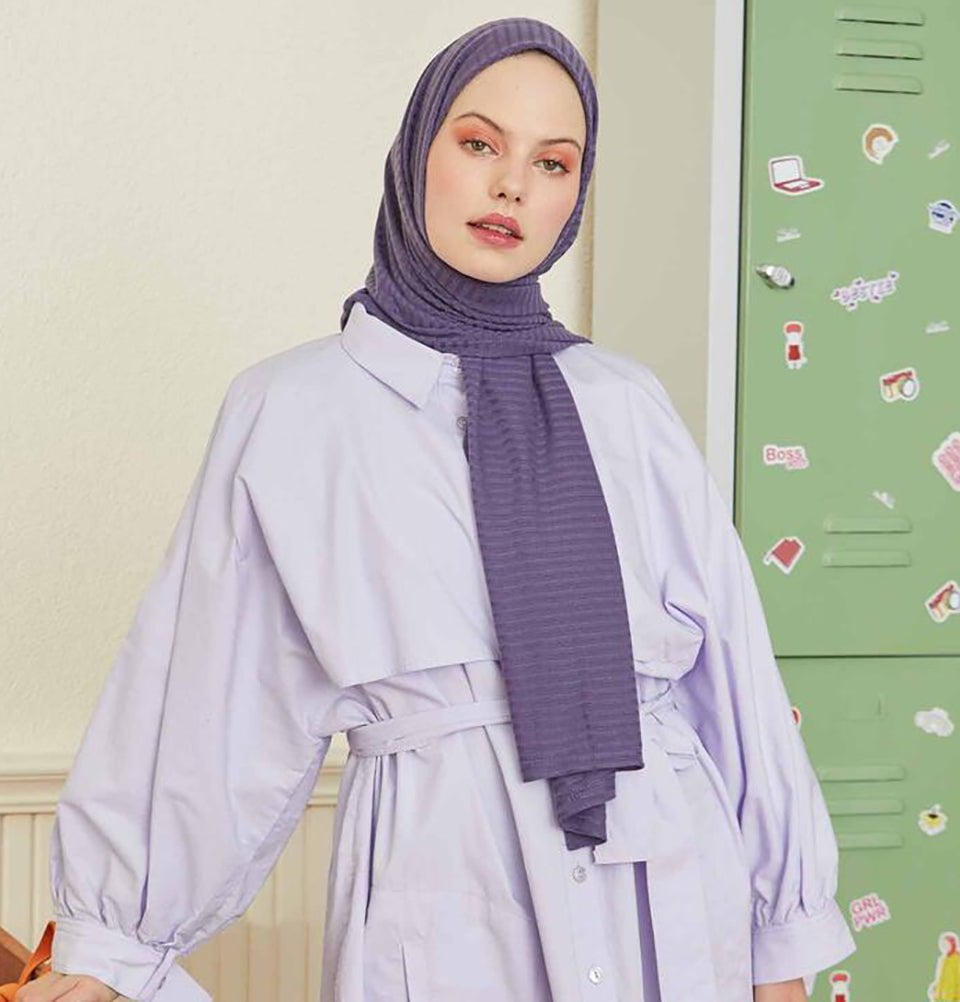 Modefa Shawl Purple Comfy Striped Jersey Hijab Shawl - Purple