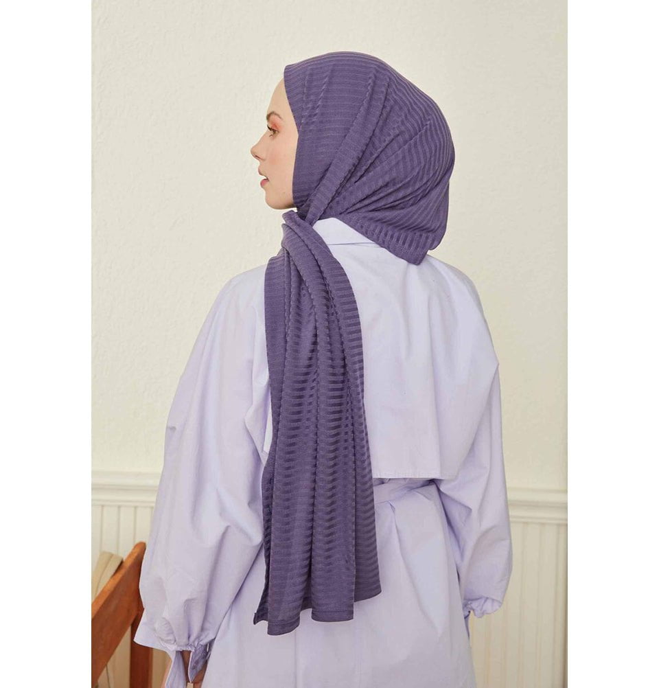 Modefa Shawl Purple Comfy Striped Jersey Hijab Shawl - Purple