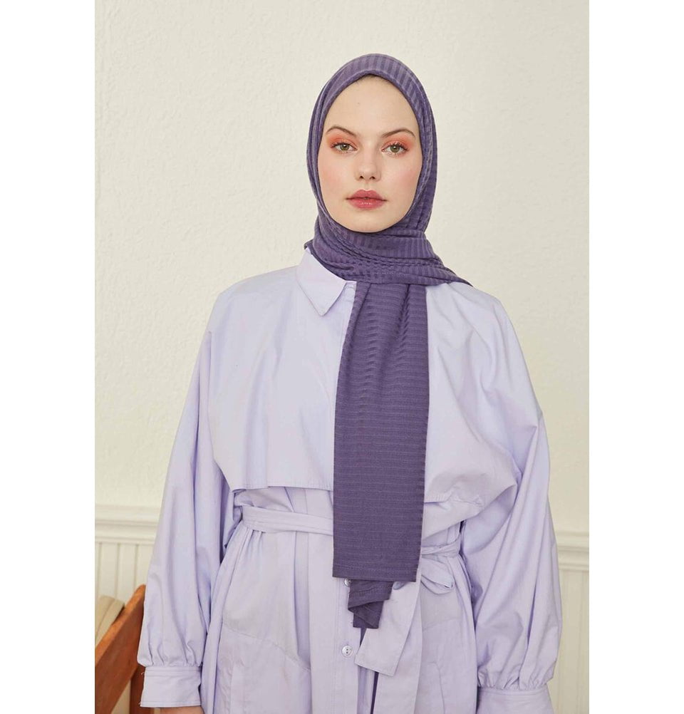 Modefa Shawl Purple Comfy Striped Jersey Hijab Shawl - Purple