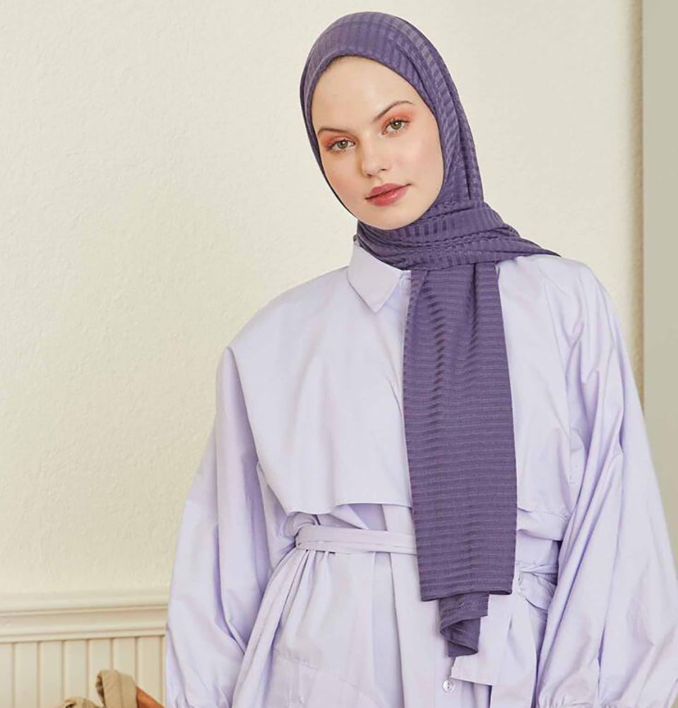 Modefa Shawl Purple Comfy Striped Jersey Hijab Shawl - Purple