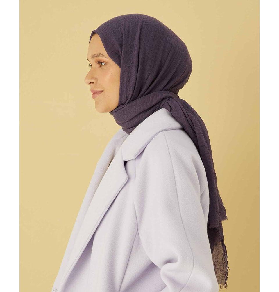 Modefa Shawl Purple Cozy Crepe Cotton Hijab Shawl - Purple