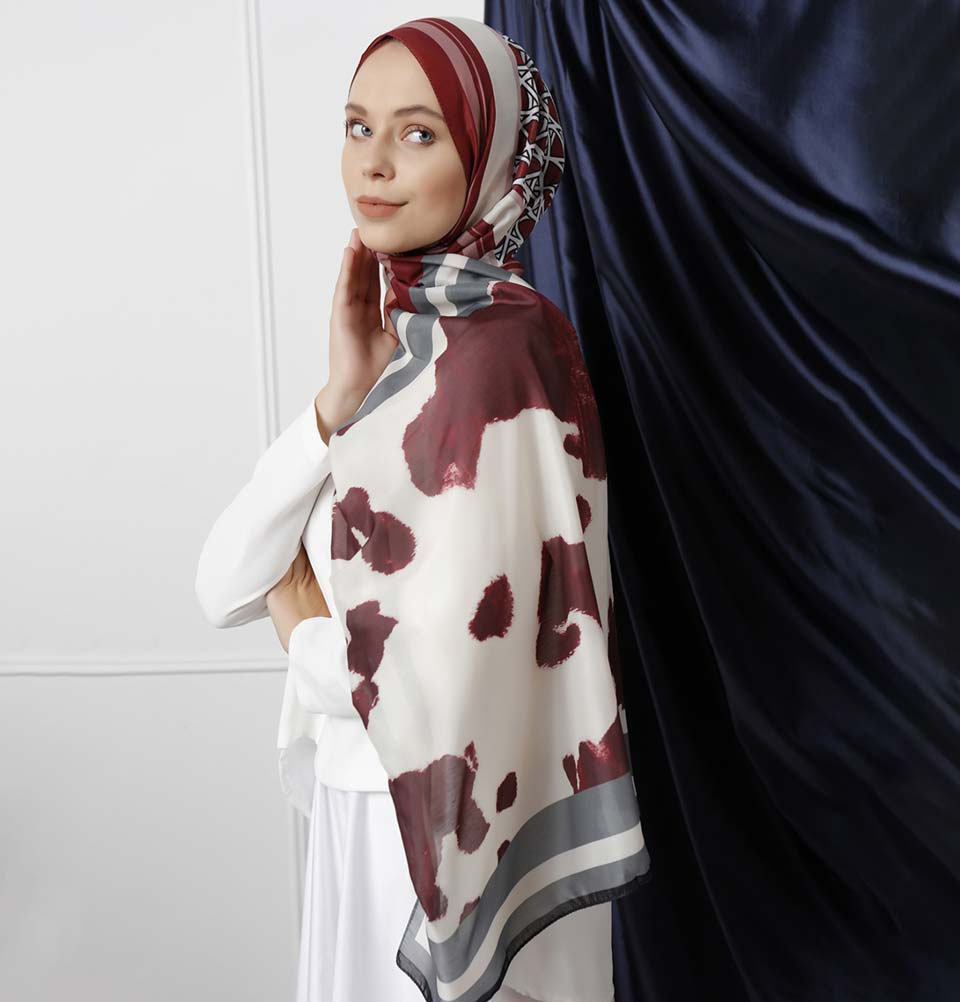 Modefa Shawl Red/Black Modefa Tri-Panel Hijab Shawls | Whimsical Flowers - Red & Black