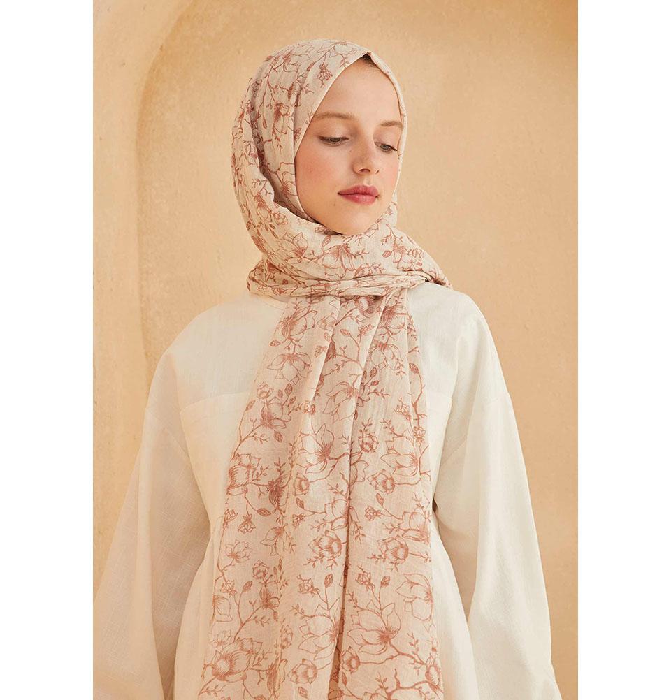 Modefa Shawl Rose Gold Patterned Cotton Shawl | Lilies & Vines - Rose Gold