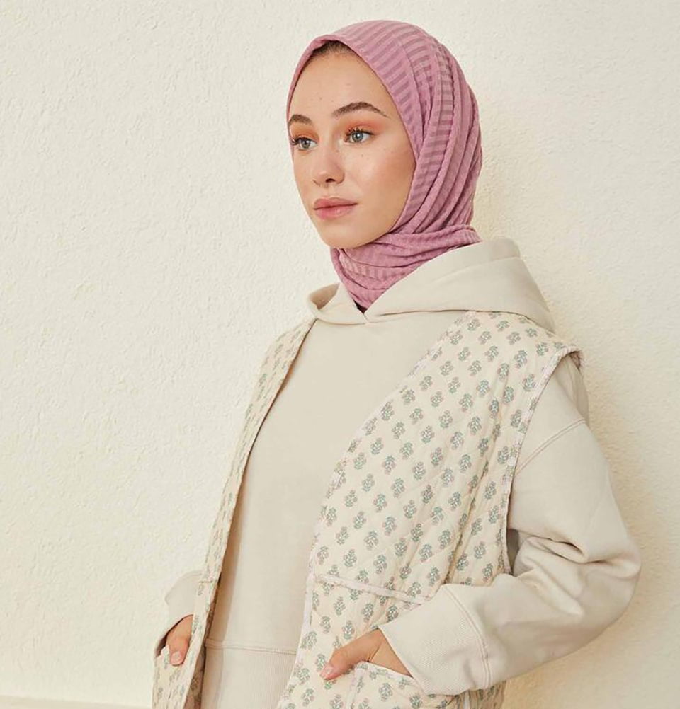 Modefa Shawl Rose Pink Comfy Striped Jersey Hijab Shawl - Rose Pink