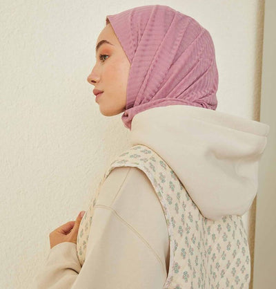 Modefa Shawl Rose Pink Comfy Striped Jersey Hijab Shawl - Rose Pink