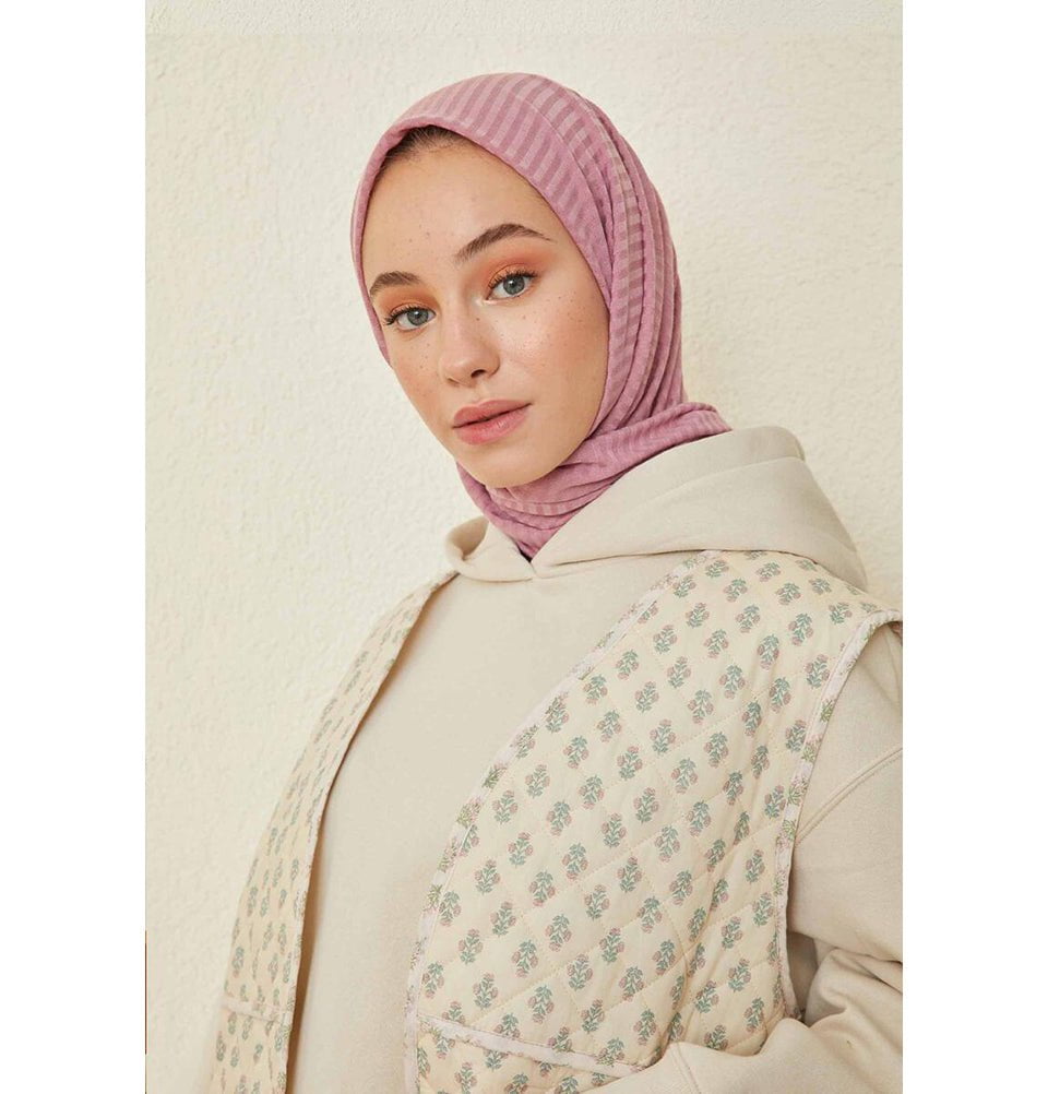 Modefa Shawl Rose Pink Comfy Striped Jersey Hijab Shawl - Rose Pink