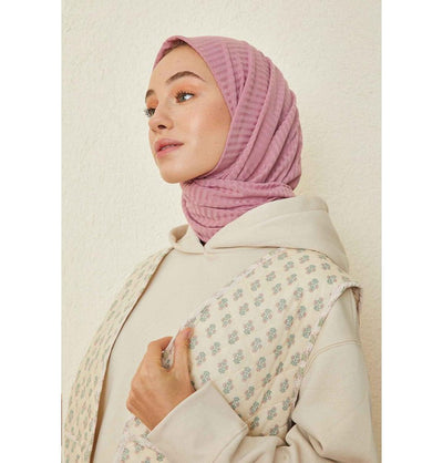 Modefa Shawl Rose Pink Comfy Striped Jersey Hijab Shawl - Rose Pink