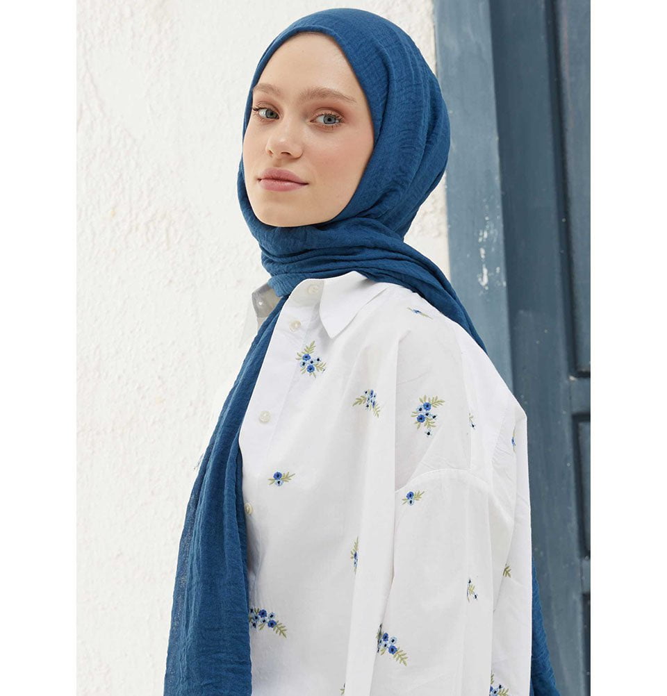 Modefa Shawl Royal Blue Cozy Crepe Cotton Hijab Shawl - Royal Blue