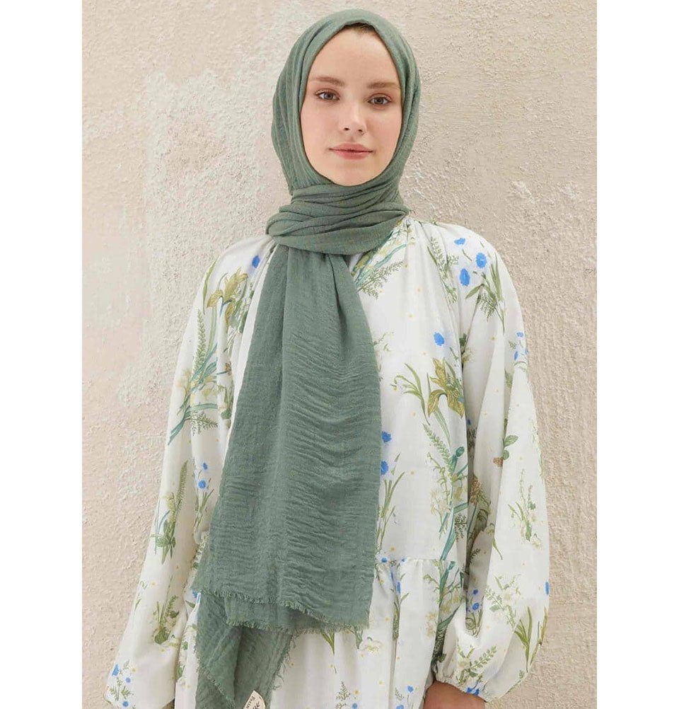 Modefa Shawl Sage Green Cozy Crepe Cotton Hijab Shawl - Sage Green