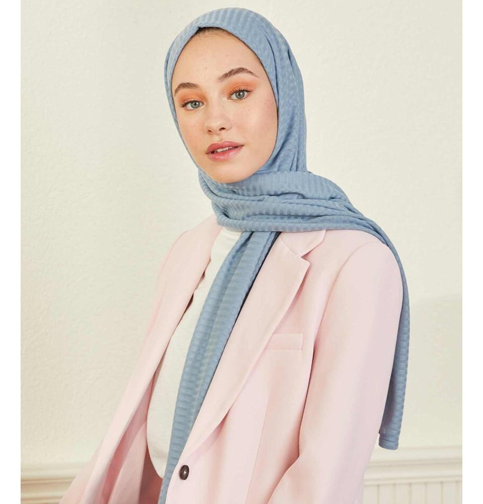 Modefa Shawl Sky Blue Comfy Striped Jersey Hijab Shawl - Sky Blue