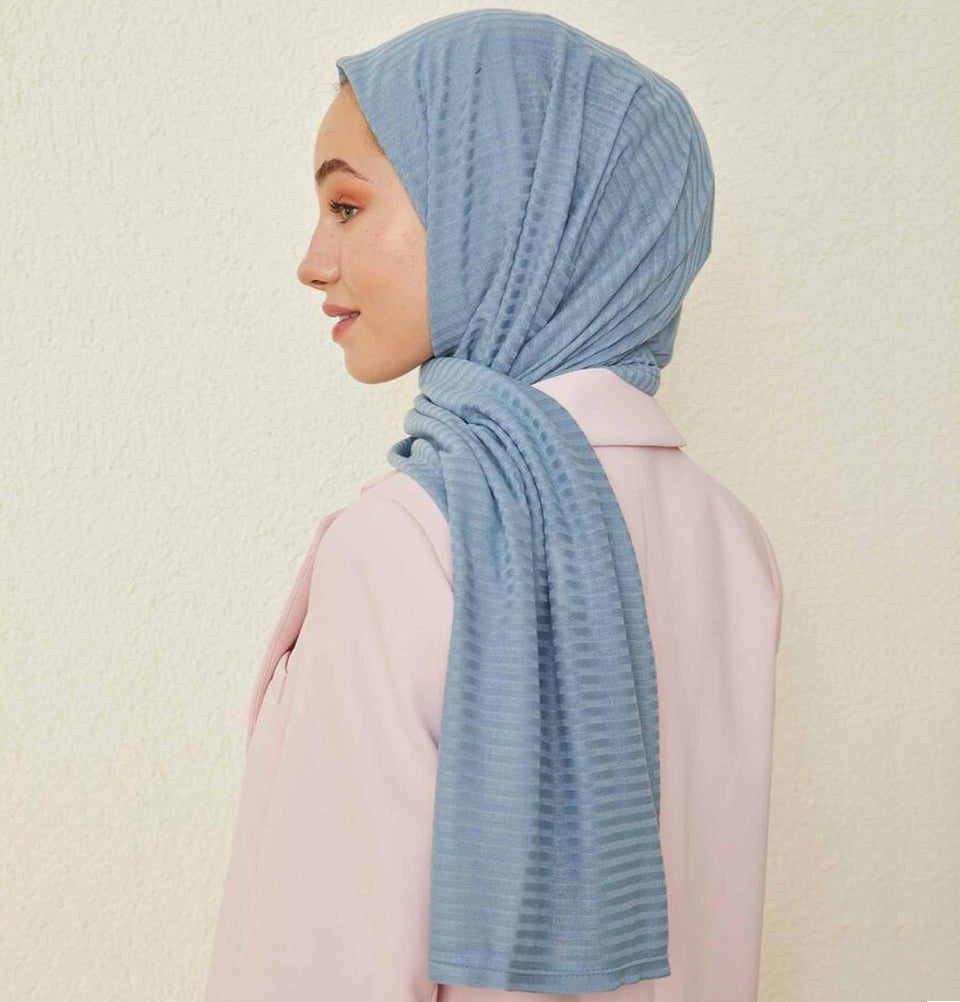 Modefa Shawl Sky Blue Comfy Striped Jersey Hijab Shawl - Sky Blue