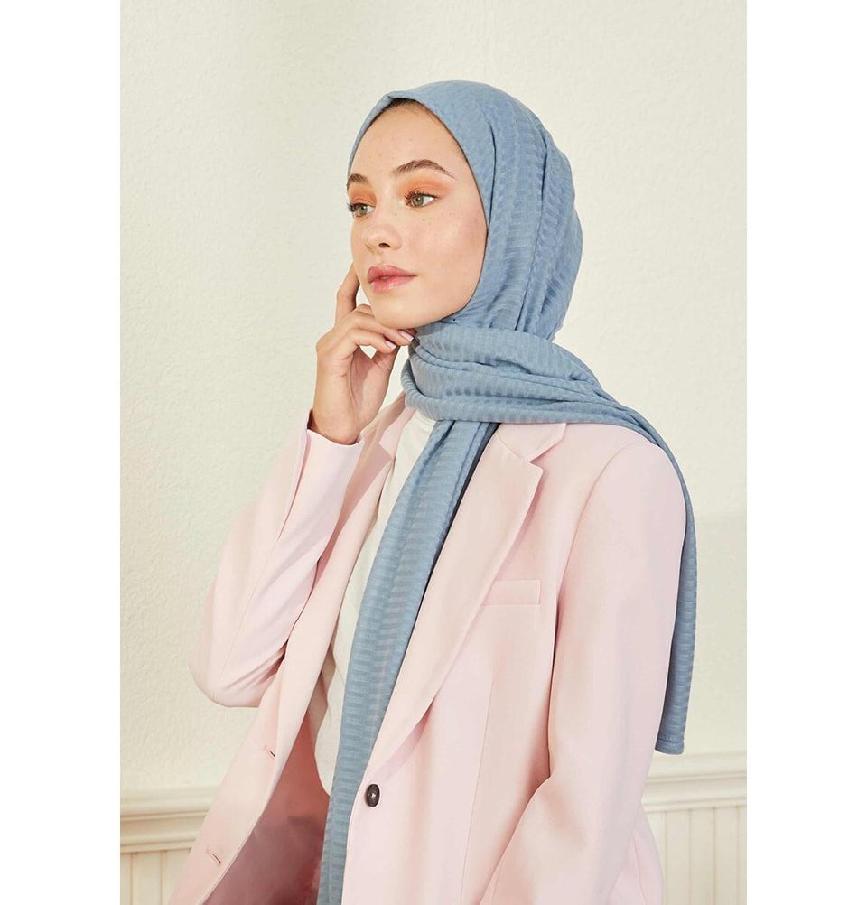 Modefa Shawl Sky Blue Comfy Striped Jersey Hijab Shawl - Sky Blue