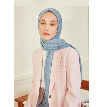 Modefa Shawl Sky Blue Comfy Striped Jersey Hijab Shawl - Sky Blue