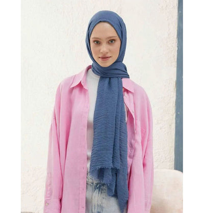 Modefa Shawl Sky Blue Cozy Crepe Cotton Hijab Shawl - Sky Blue