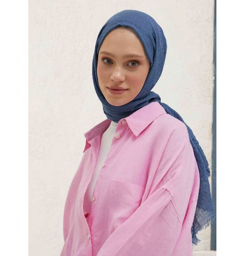 Modefa Shawl Sky Blue Cozy Crepe Cotton Hijab Shawl - Sky Blue