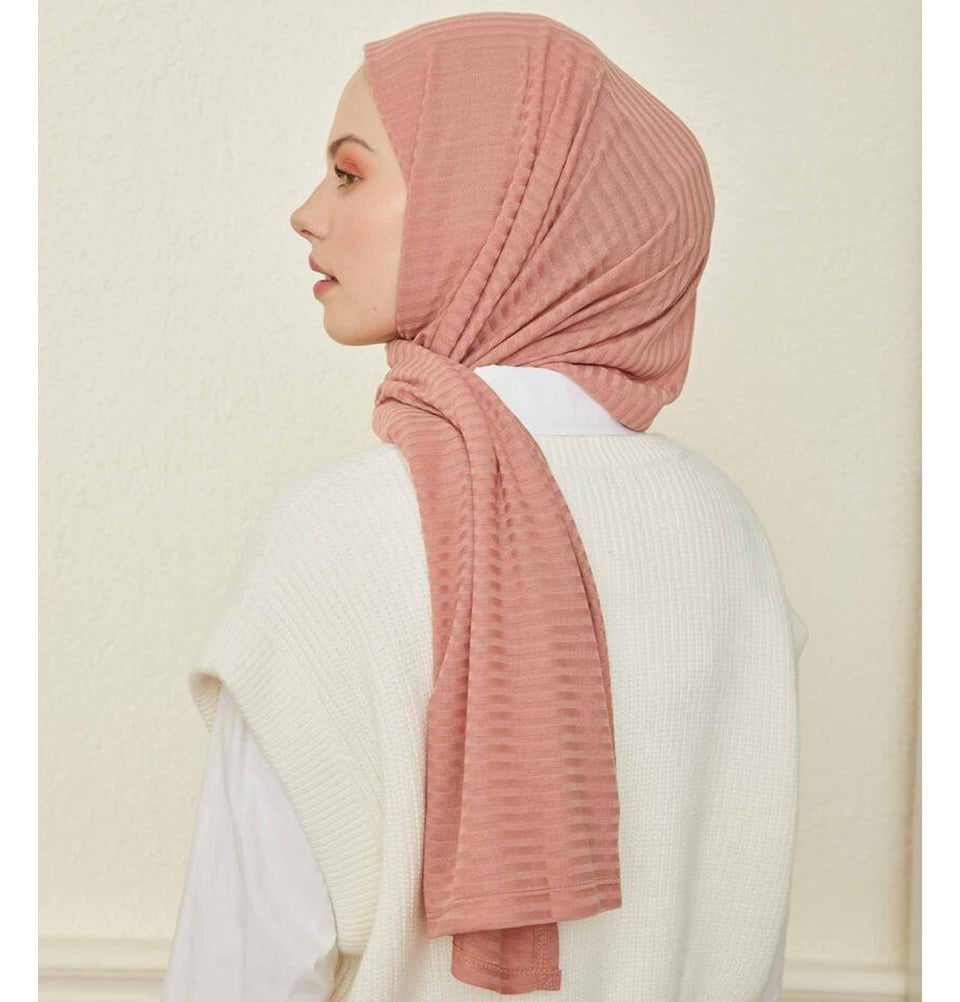 Modefa Shawl Soft Pink Comfy Striped Jersey Hijab Shawl - Soft Pink