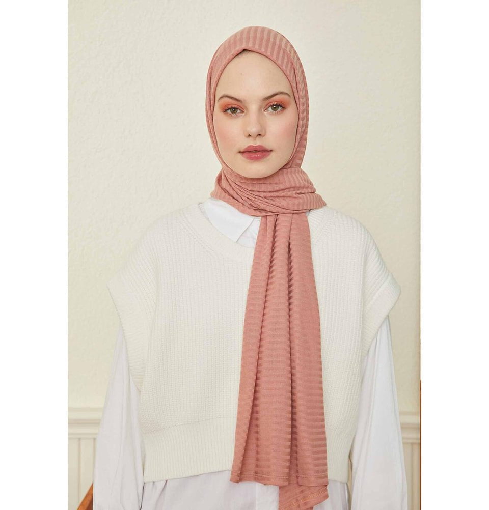 Modefa Shawl Soft Pink Comfy Striped Jersey Hijab Shawl - Soft Pink