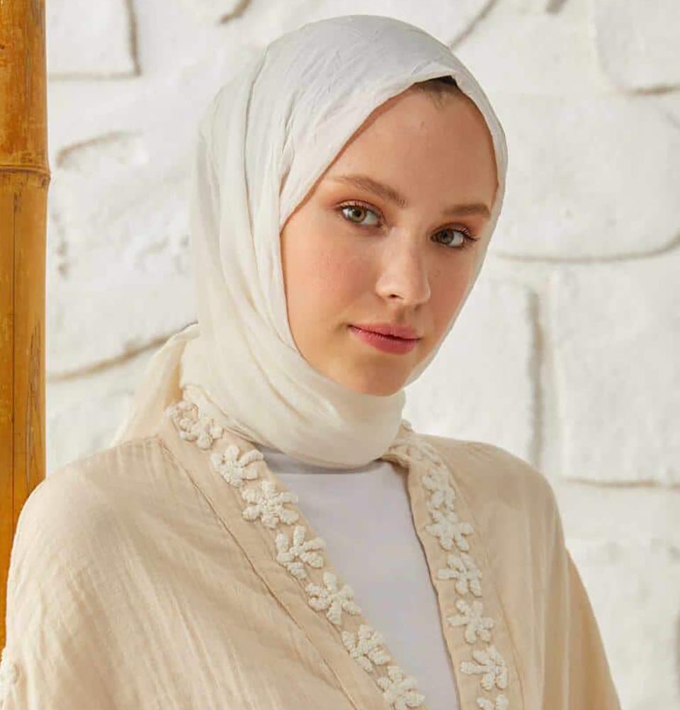 Modefa Shawl White Bamboo Viscose Summer Hijab Shawl - White