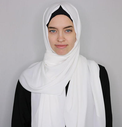 Modefa Shawl White Medine Solid Chiffon Hijab Shawl White