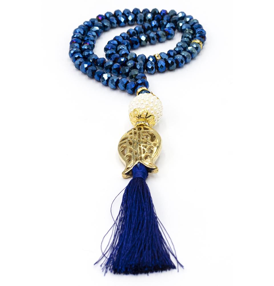 Modefa Tesbih Blue Islamic Tesbih Acrylic Crystal Cut Prayer Beads with Tulip Tassel 99 Count - Blue