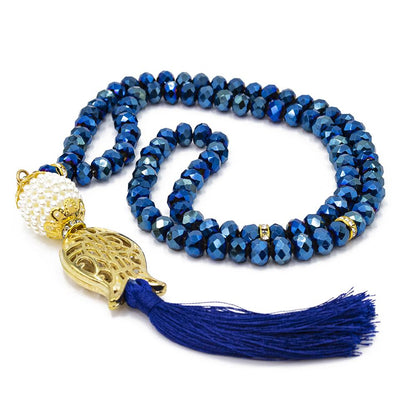 Modefa Tesbih Blue Islamic Tesbih Acrylic Crystal Cut Prayer Beads with Tulip Tassel 99 Count - Blue