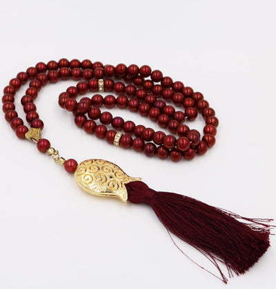 Islamic Tesbih Acrylic Pearl Prayer Beads with Tulip Tassel 99 Count Burgundy