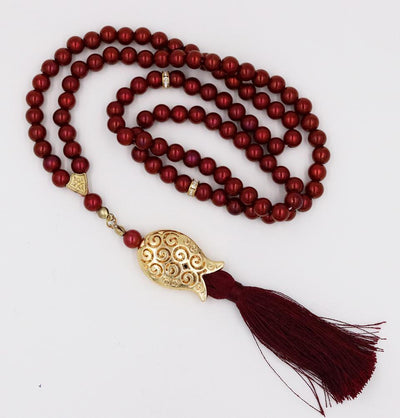 Islamic Tesbih Acrylic Pearl Prayer Beads with Tulip Tassel 99 Count Burgundy