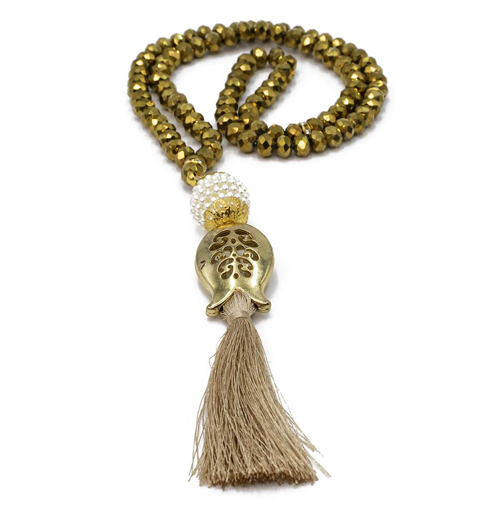 Modefa Tesbih Gold Islamic Tesbih Acrylic Crystal Cut Prayer Beads with Tulip Tassel 99 Count - Gold