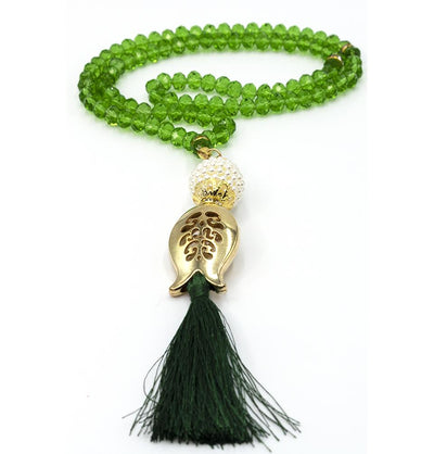 Modefa Tesbih Green Islamic Tesbih Acrylic Crystal Cut Prayer Beads with Tulip Tassel 99 Count - Green