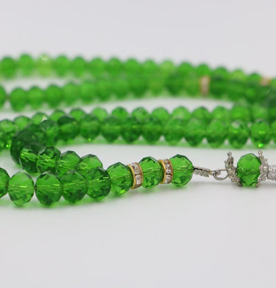 Islamic Tesbih Crystal Cut Acrylic Prayer Beads 99 Count Bright Green