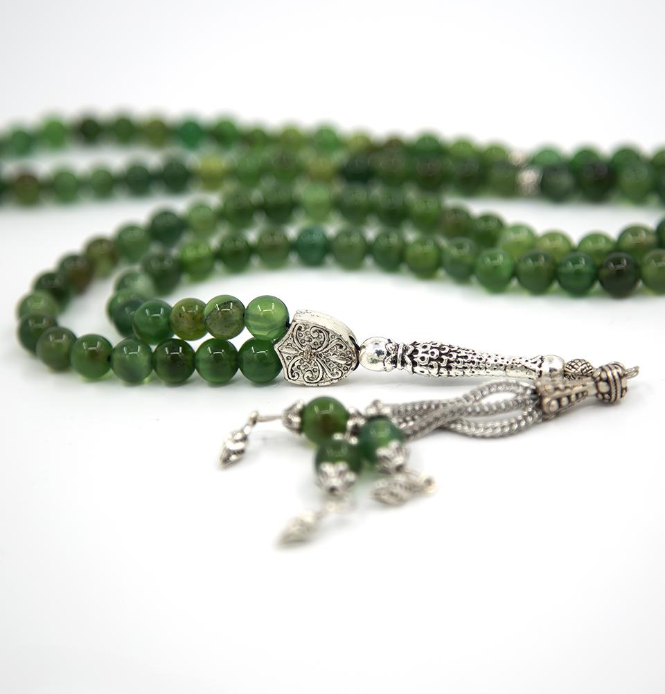 Modefa Tesbih Green Islamic Tesbih Prayer Beads Round Multicolored Agate Stone 99 Count (Green)