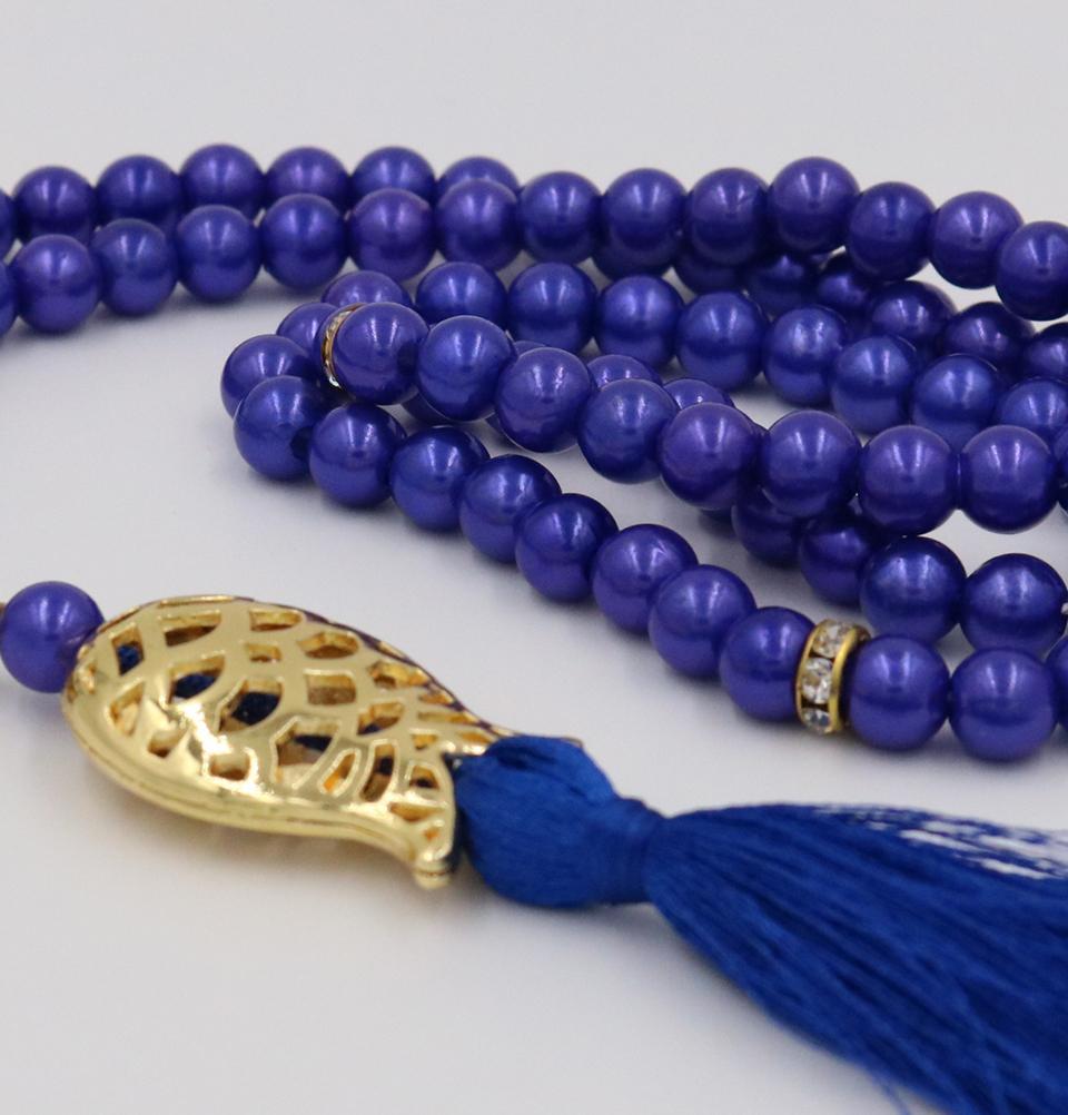 Islamic Tesbih Acrylic Pearl Prayer Beads with Tulip Tassel 99 Count Indigo