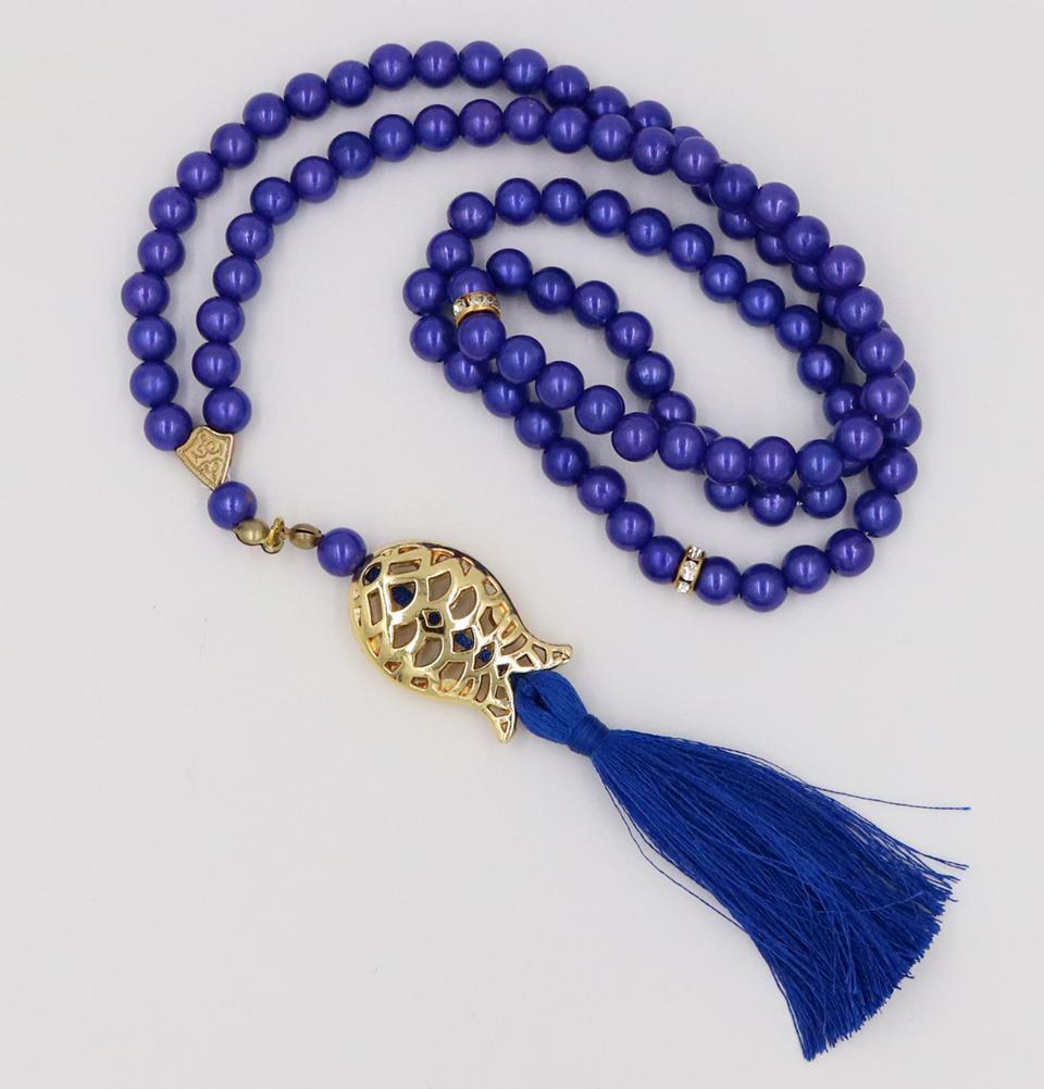 Islamic Tesbih Acrylic Pearl Prayer Beads with Tulip Tassel 99 Count Indigo