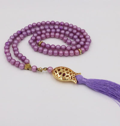 Islamic Tesbih Acrylic Pearl Prayer Beads with Tulip Tassel 99 Count Lilac